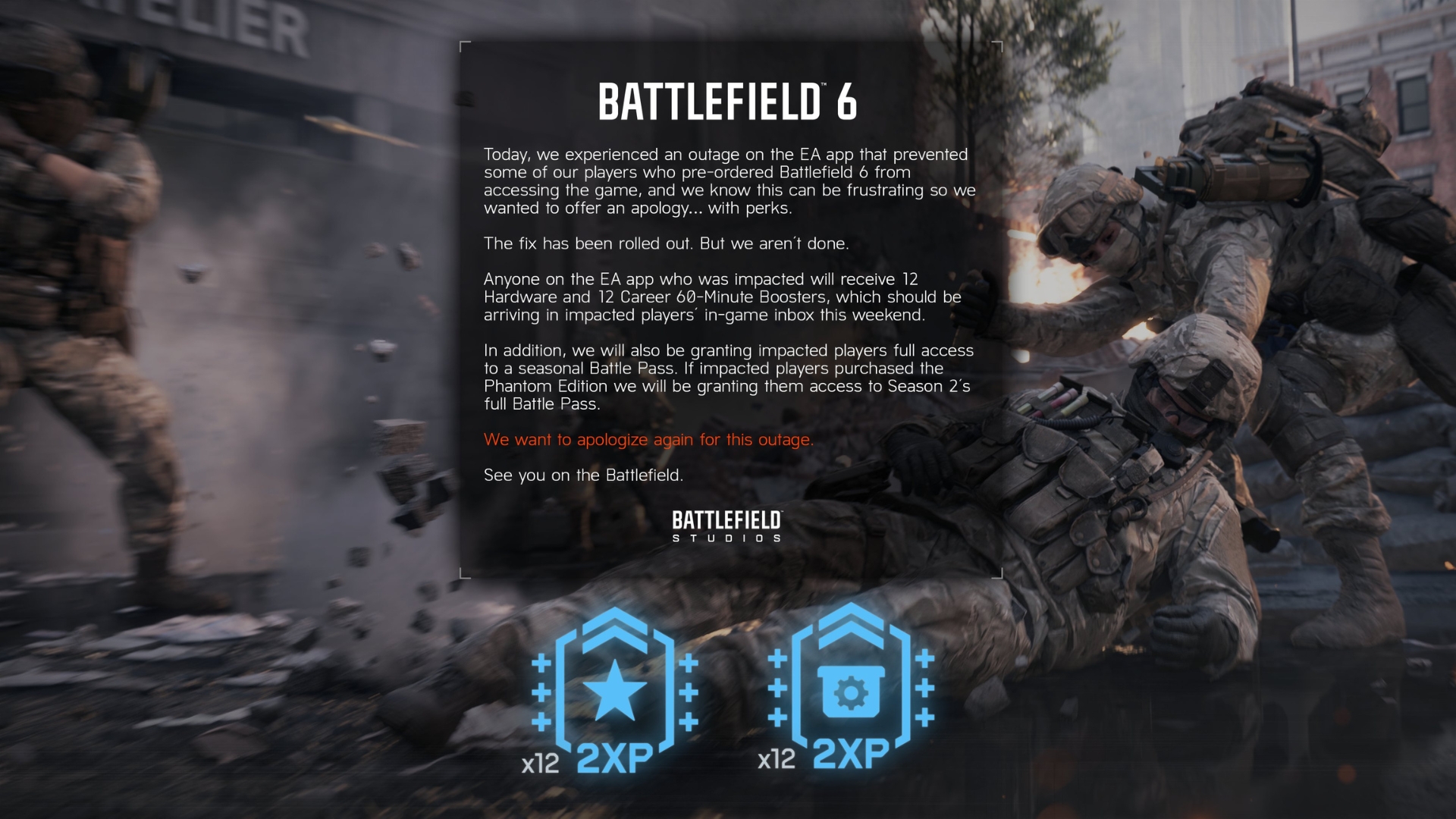 Battlefield 6 announcement and apology on X