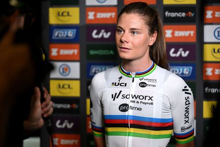 VANNES, FRANCE - JULY 25: Lotte Kopecky of Belgium and Team SD Worx - Protime during the Top Riders Press Conference prior to the 4th Tour de France Femmes 2025 / #UCIWWT / on July 25, 2025 in Vannes, France. (Photo by Szymon Gruchalski/Getty Images)