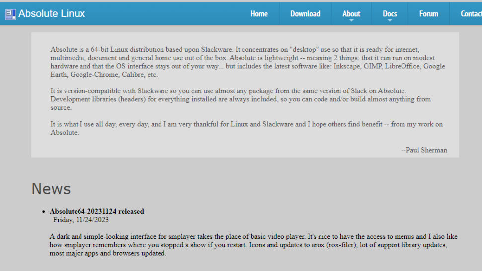 Website screenshot for Absolute Linux