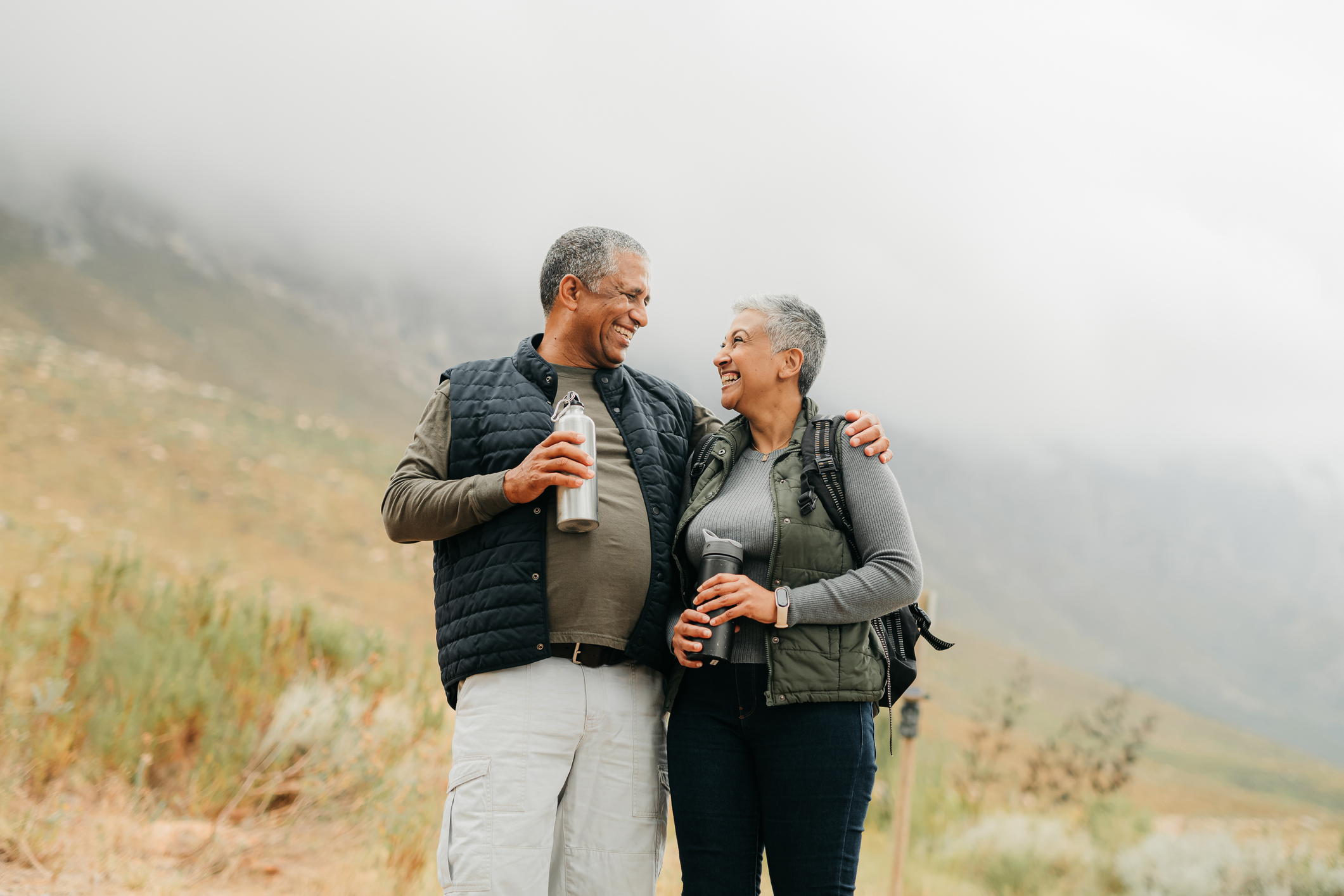 Happy couple hiking
