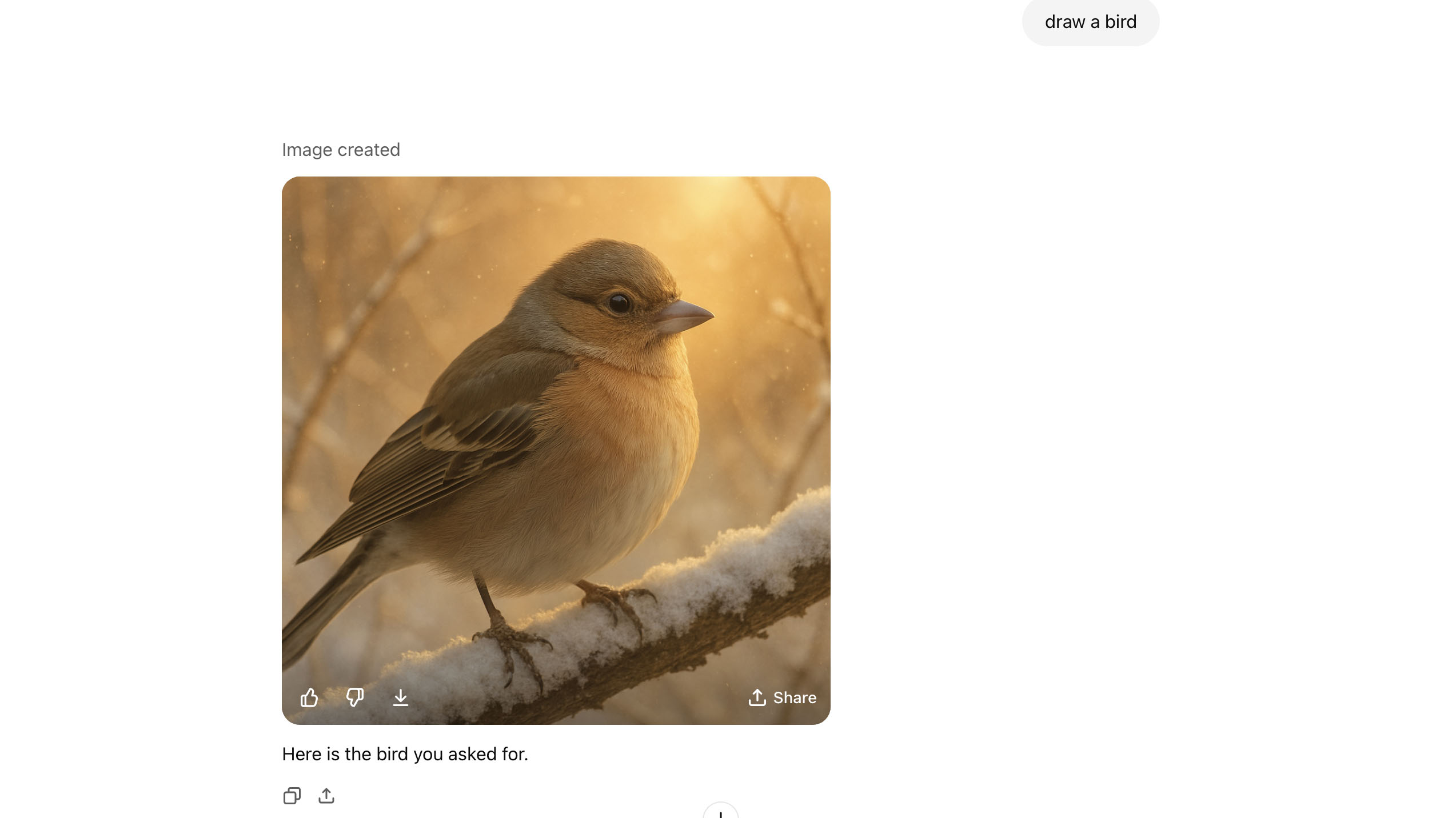 ChatGPT-generated image of a bird 2025.