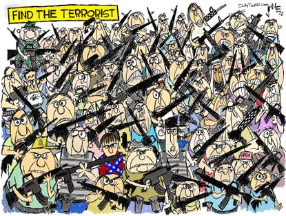 Political cartoon U.S. Texas church shooting gun violence terrorism