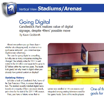 GOING DIGITAL-CANDLESTICK PARK REALIZES VALUE OF DIGITAL SIGNAGE, DESPITE 49ERS’ POSSIBLE MOVE