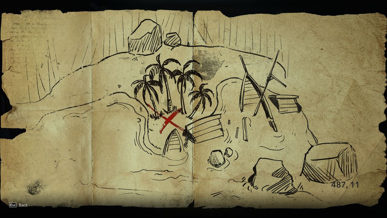 Black Flag treasure maps: A hand-drawn map leading to buried treasure.