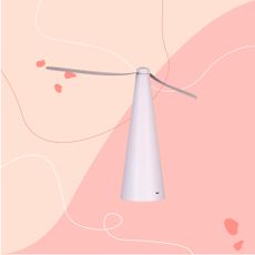 zero in fly fan on a pink graphic background