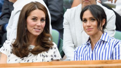 Kate Middleton’s ‘awkward’ moment with Meghan Markle revealed in Spare; seen here they attend day twelve of the Wimbledon Tennis Championships