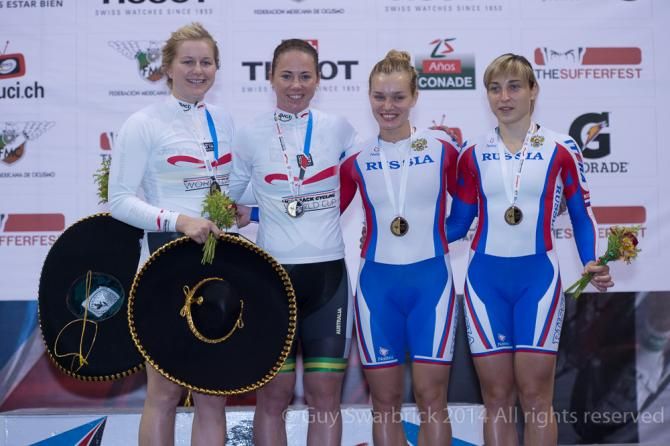 The podium for the Women's Team Sprint