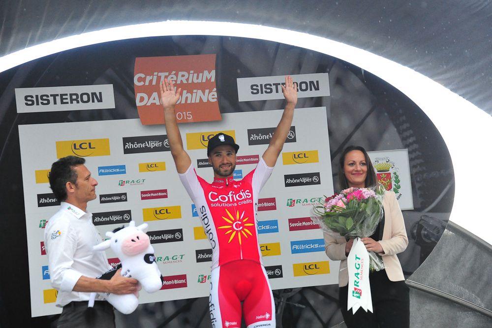 Nacer Bouhanni on the stage 4 podium.