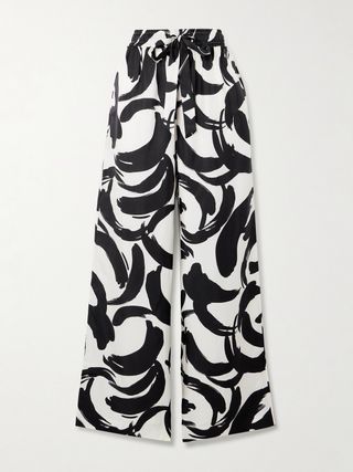 Pompidou Printed Silk-Satin Straight-Leg Pants