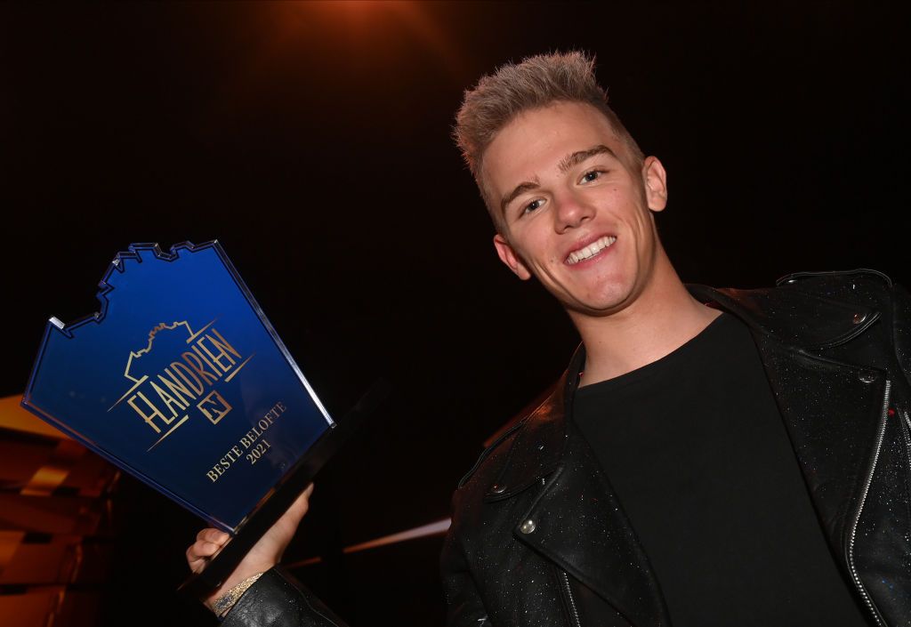 Thibau Nys Belofte pictured with his award during the Flandrien award ceremony for the best Belgian cyclist of the 2021 cycling season organized by newspaper Het Nieuwsblad in Puurs on Tuesday 26 October 2021BELGA PHOTO DAVID STOCKMAN Photo by DAVID STOCKMANBELGA MAGAFP via Getty Images