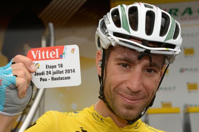 Vincenzo Nibali (Astana) with hisnew plate frame indicating the number of victories on the Tour (4)