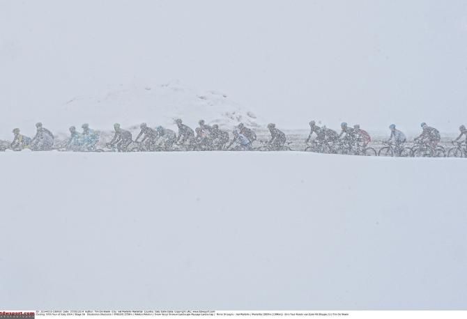 The Giro d'Italia headed through wintry weather on the high passes of the Gavia and Stelvio