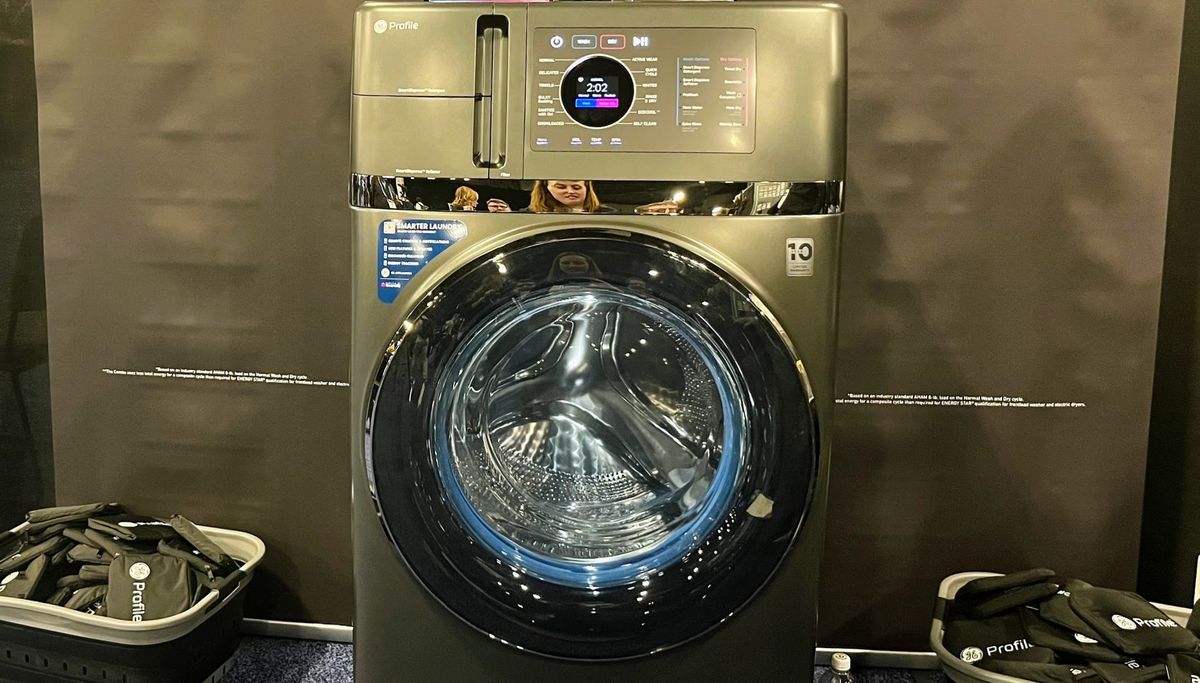 GE Profile PFQ97HSPVDS UltraFast 4.8 Cu. Ft. High-Efficiency Smart Combo Electric Washer &amp; Dryer