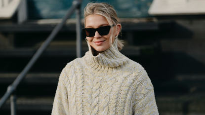 woman wearing cashmere sweater in Copenhagen