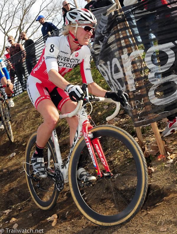 Sue Butler (River City Bicycles) riding the off-camber hill