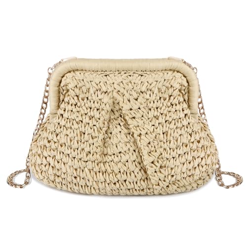 Luofmiss Straw Clutch Purse for Women - Woven Dumpling Bag Casual Beach Straw Summer Handmade Bag Crossbody Purse (beige)