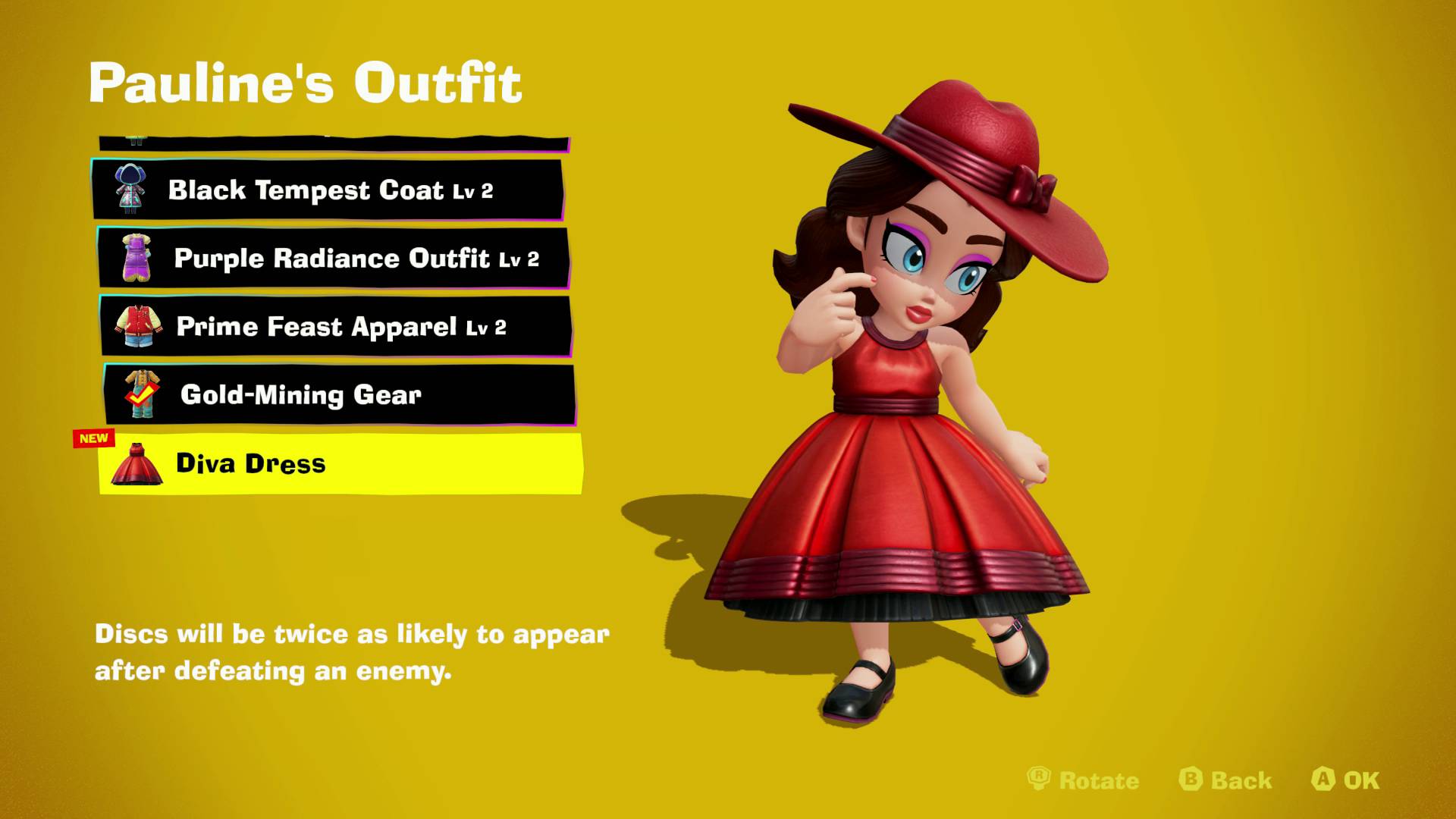 Donkey Kong Bananza post-game Diva Dress for Pauline