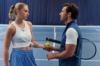 Tennis tantrums? Poldark's Aidan Turner and Ella Lily Hyland.