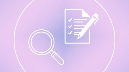Graphic of magnifying glass and checklist on pastel background
