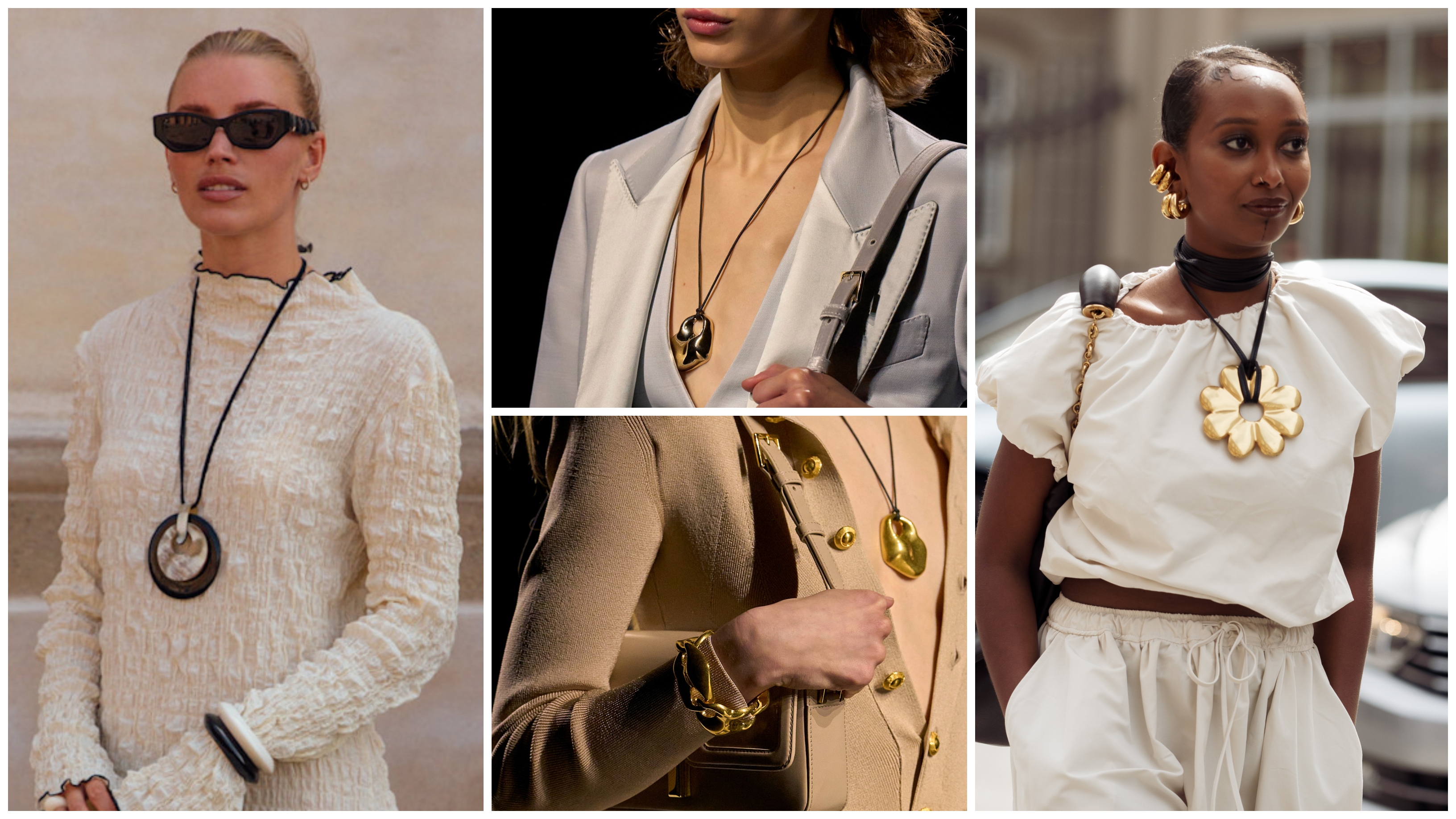 collage of women wearing cord necklaces