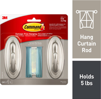 Command Curtain Rod Hooks for 1/2 or 5/8in diameter rods, $17.22, Amazon