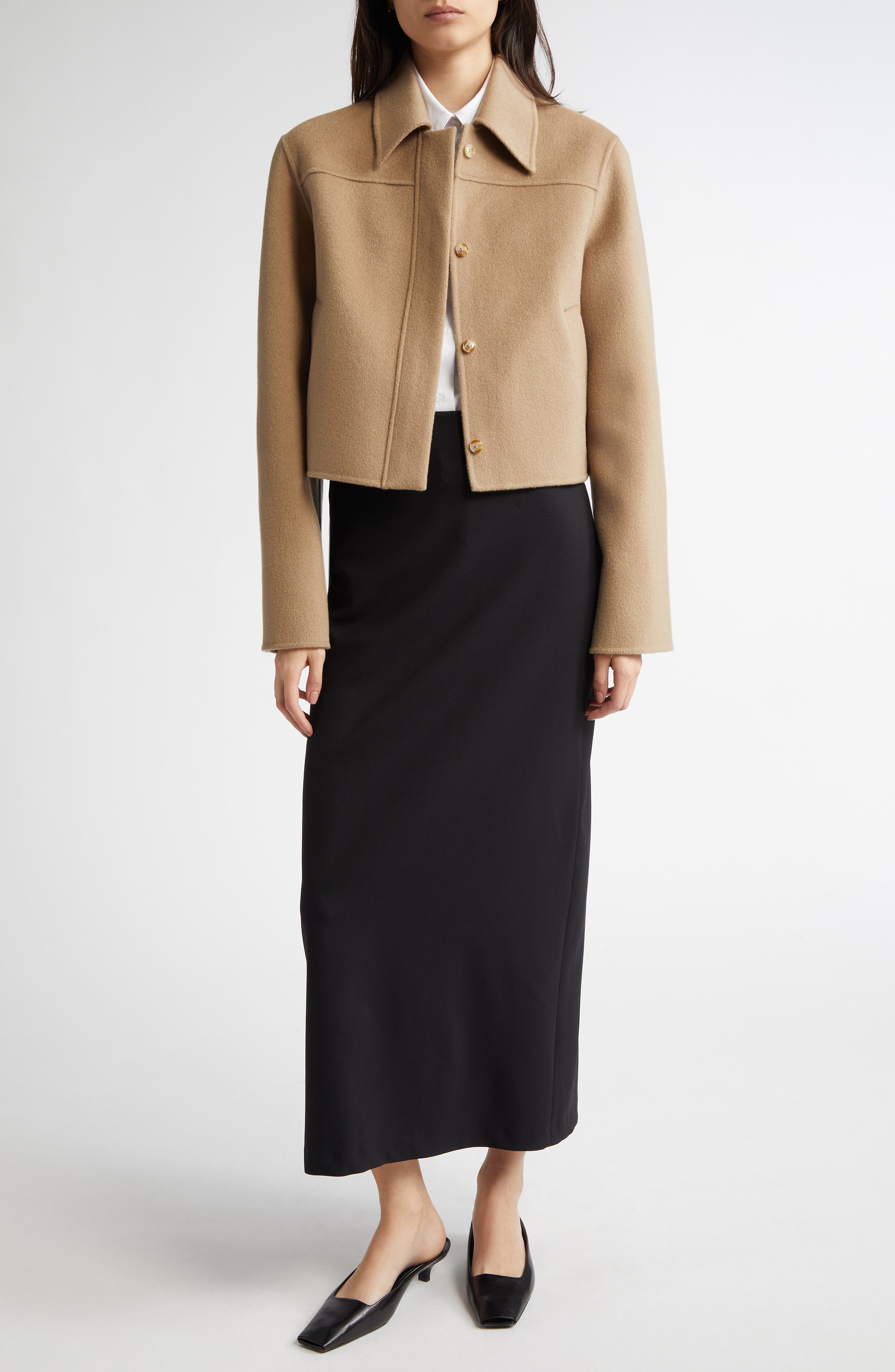 LOULOU DE SAISON, Samos Stretch Wool Grain De Poudre Pencil Skirt