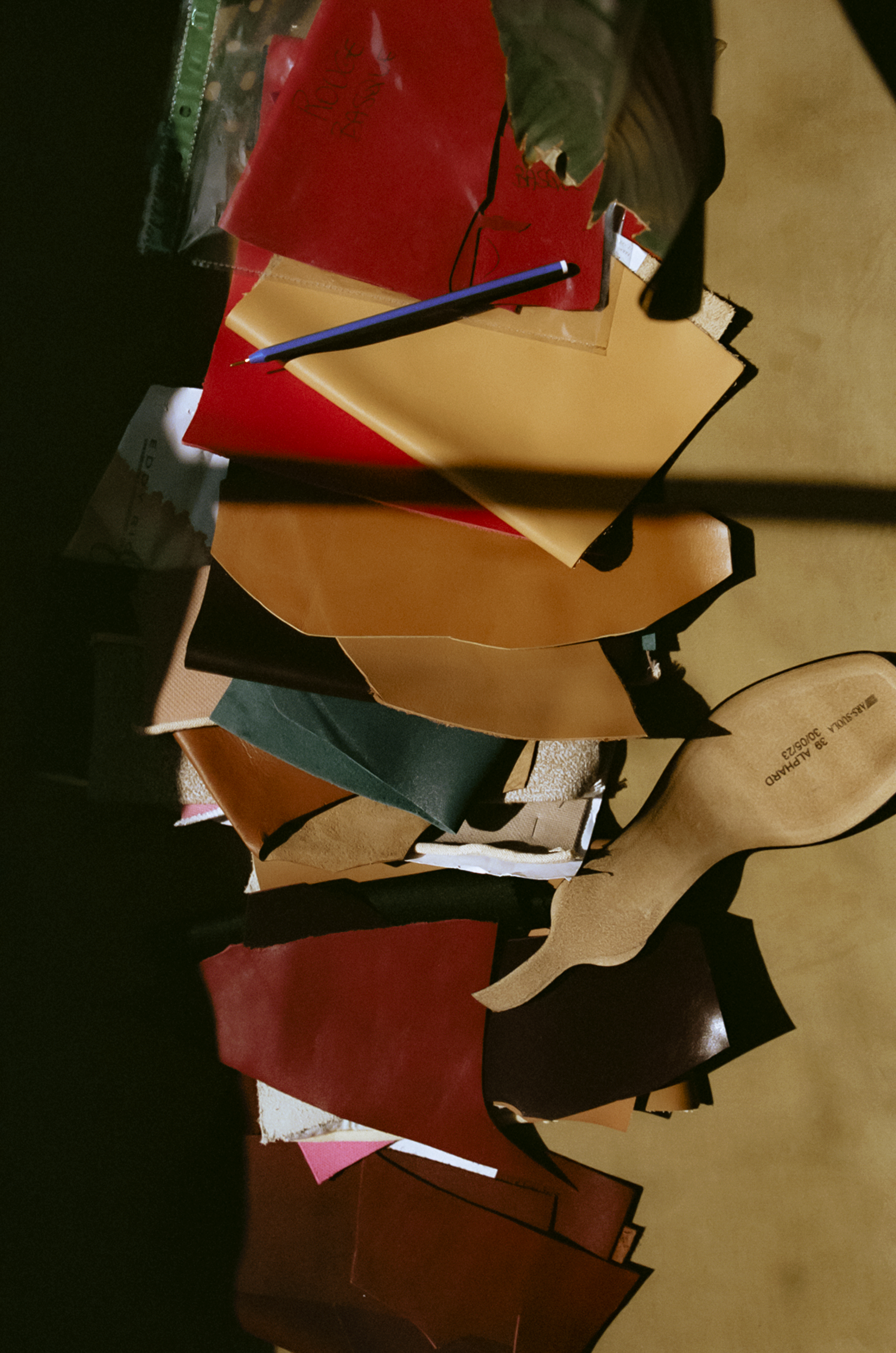 leather cuttings at the neous workshop