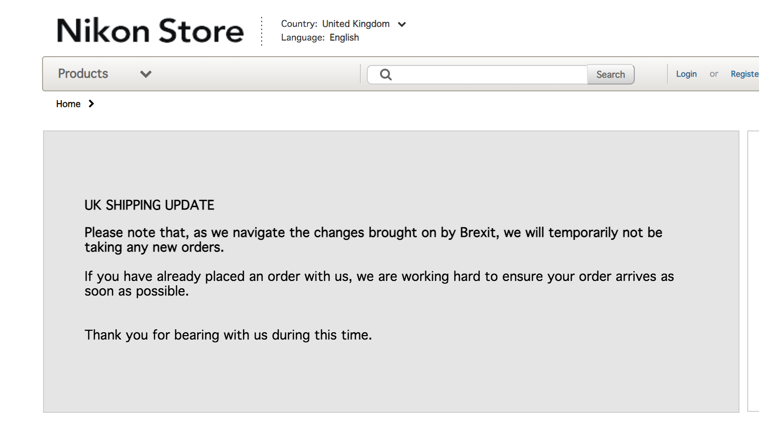Nikon UK store Brexit