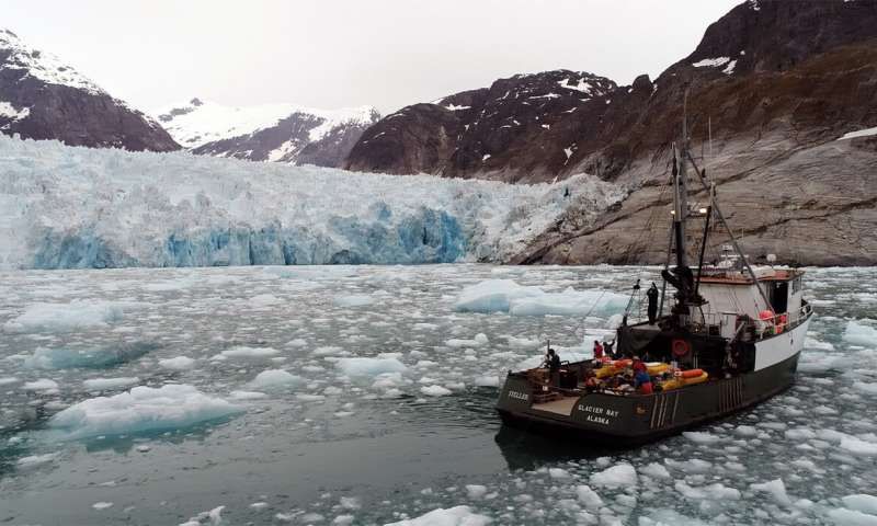 This photo shows the fishing vessel used to make measurements of the glacier and the surrounding waters.