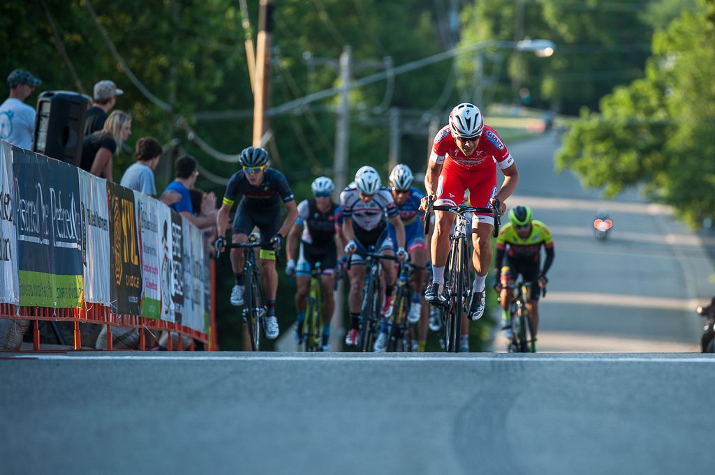 Stefano Barberi (California Giant / Specialized) attacks out of the break as they start the finishing circuits