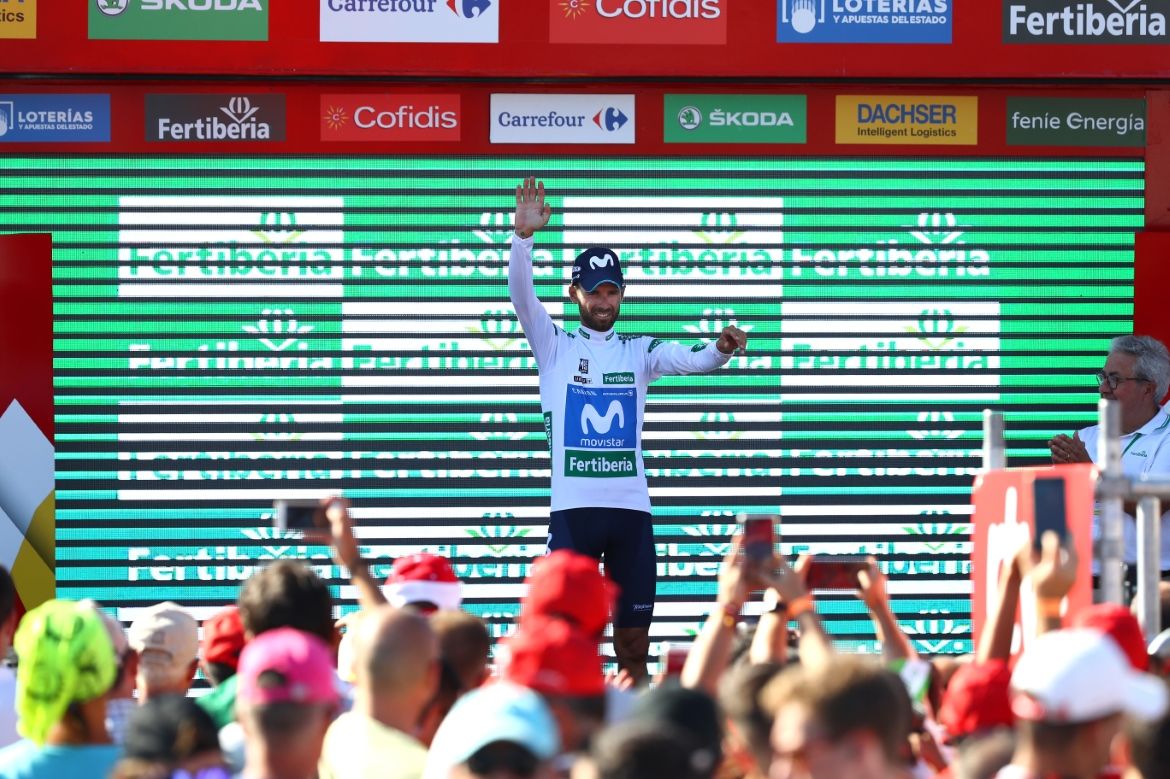 Alejandro Valverde (Movistar) celebrates his stage win