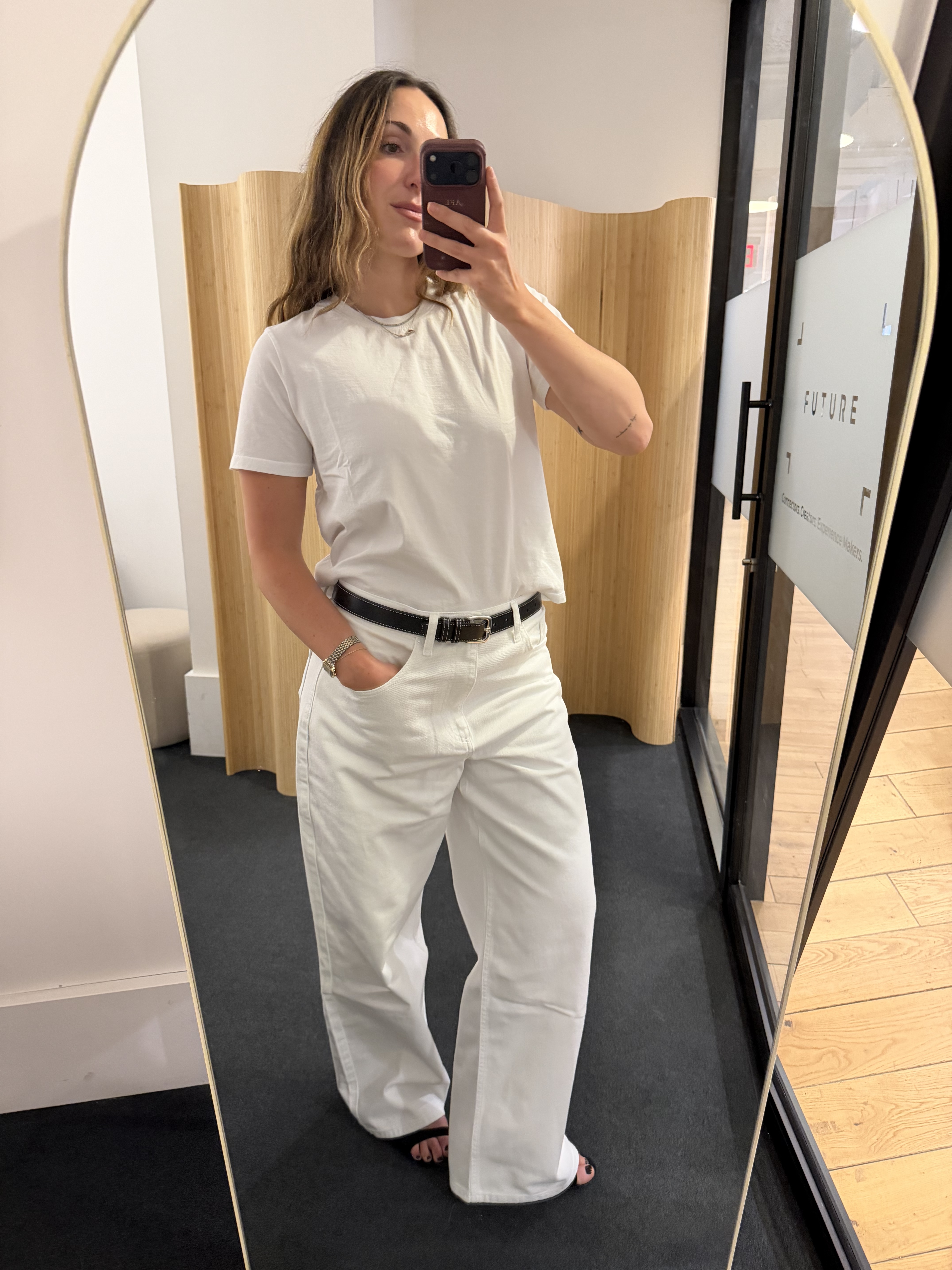 Anna LaPlaca wearing the best white jeans of 2026