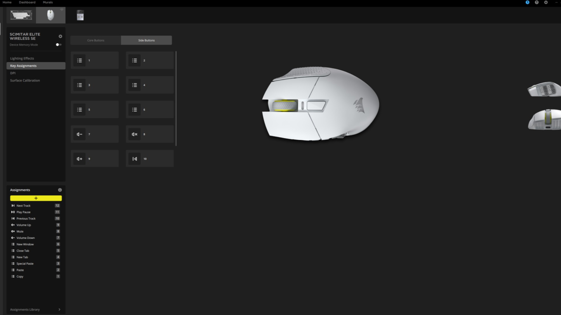 iCue software running with Corsair Scimitar Elite Wireless SE gaming mouse