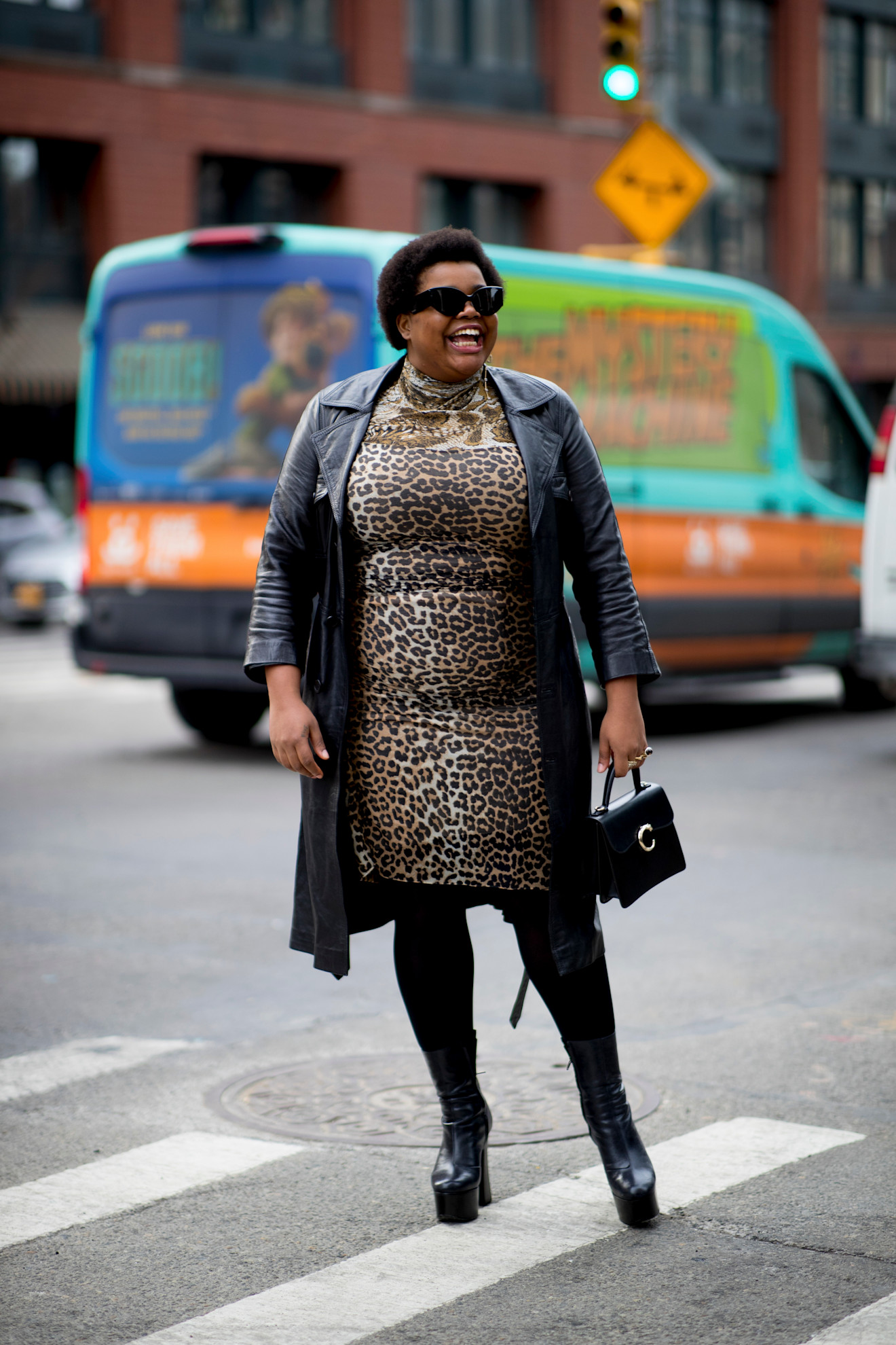 Gabriella Karefa-Johnson wearing a leopard print dress