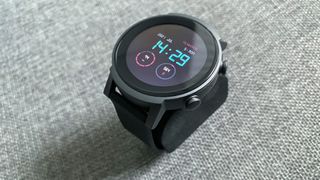 TicWatch E3 with strap fastened, standing upright