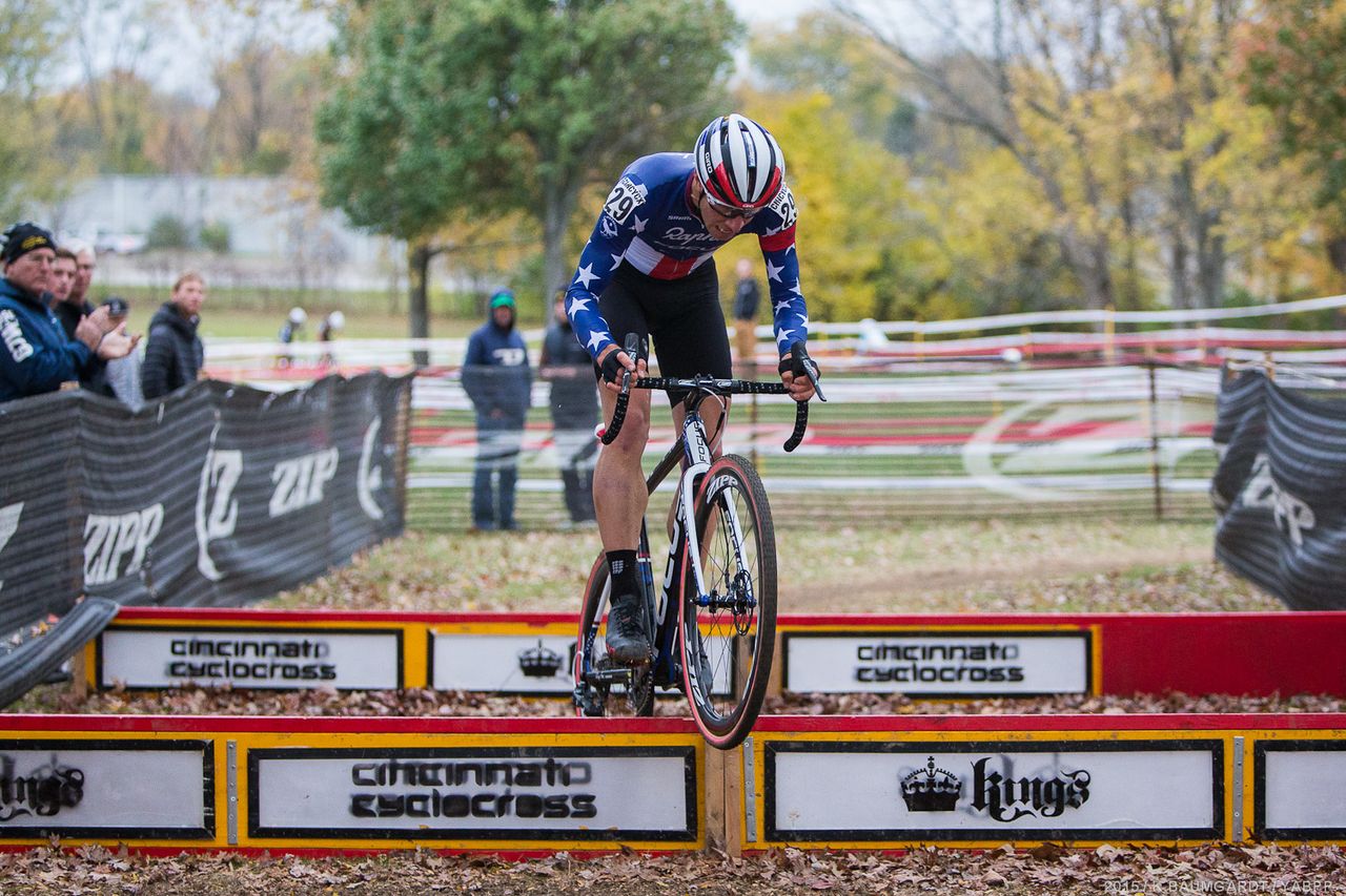 Jeremy Powers rides the barriers to victory