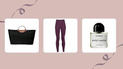 three of w&h's picks for best Christmas gifts for her on a mauve background with ribbon decoration in the corners