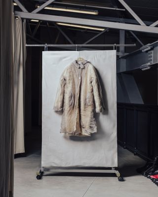 coat hangs in Stone Island experimental 'lab' in Italy