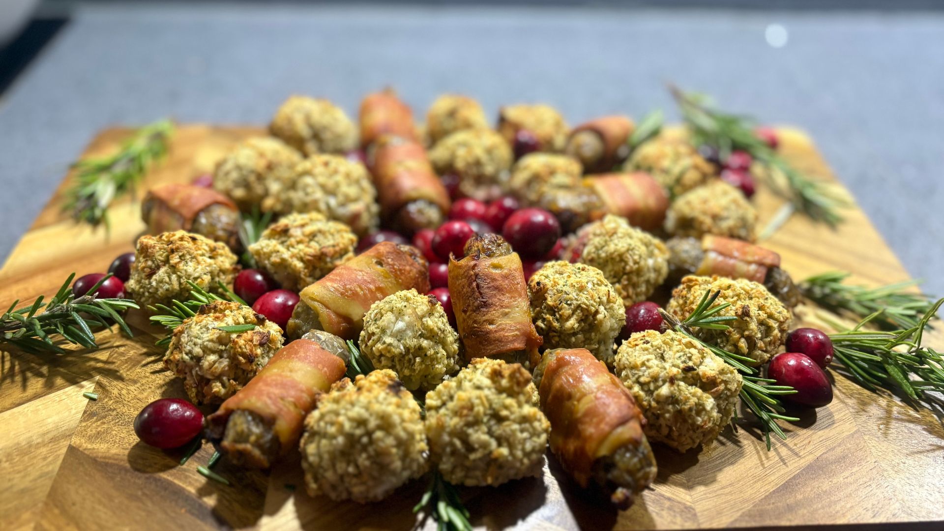 Air Fryer stuffing and pigs in blanket wreath