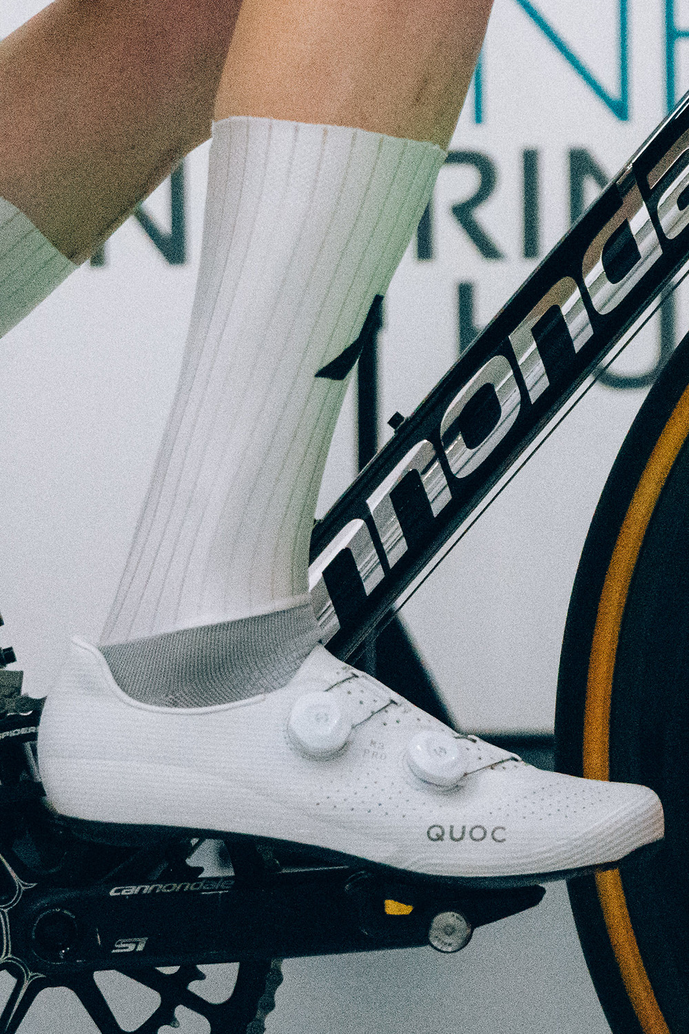A pair of assos socks being tested in the wind tunnel