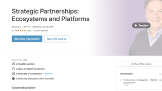 A screenshot of a sign up page for a LinkedIn Learning course on Strategic Partnerships: Ecosystems and Platforms