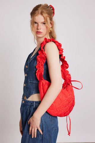 Quilted Rose Ruched Kidney Bag - Red