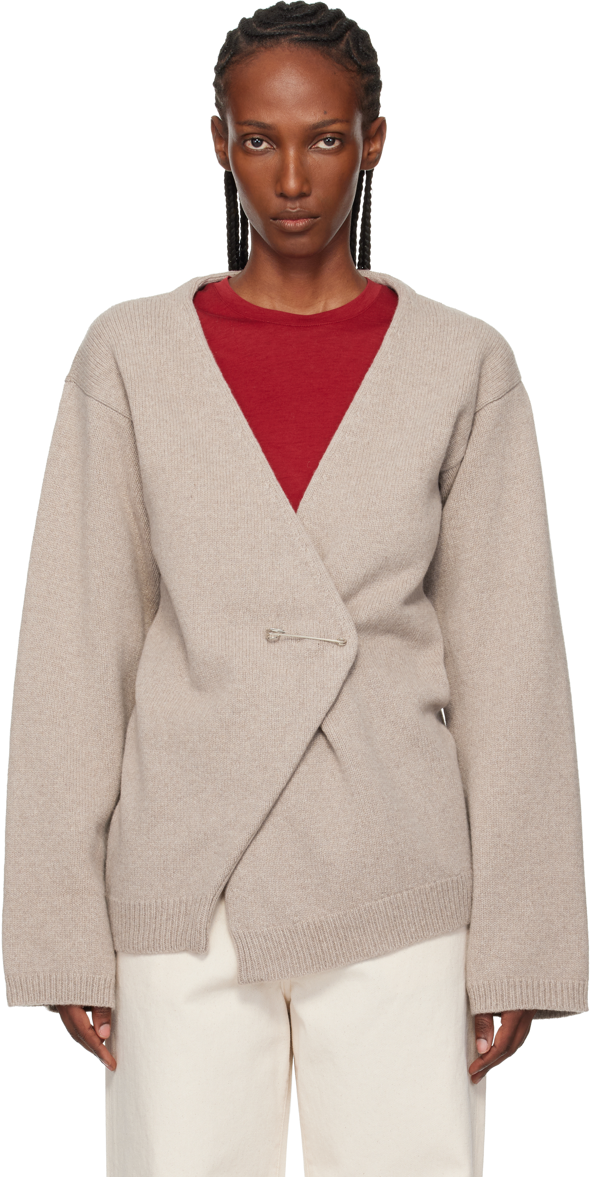 Taupe Off-Shoulder Wrap Cardigan