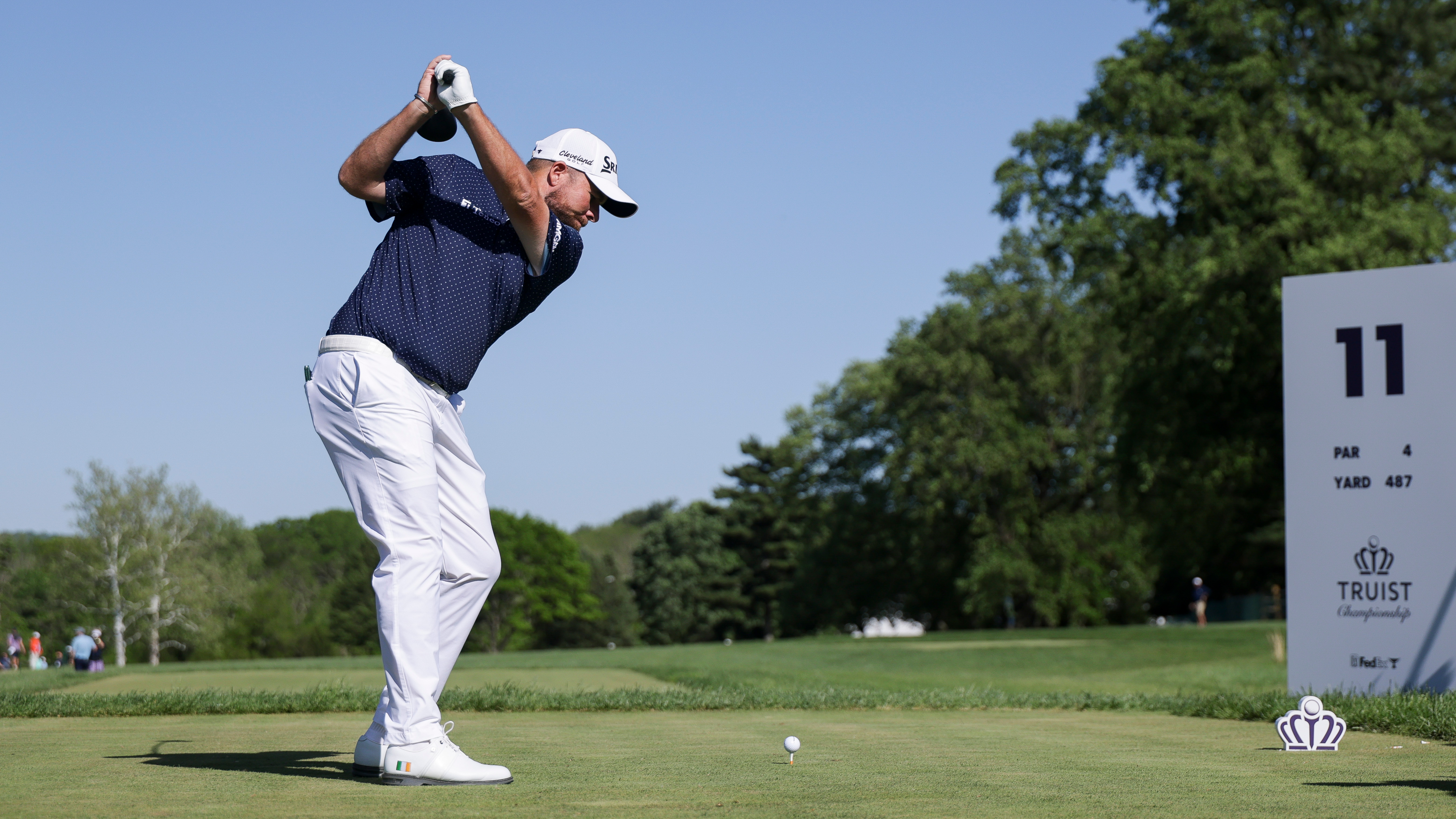 Shane Lowry tees off on the 11th hole during round three of the 2025 Truist Championship