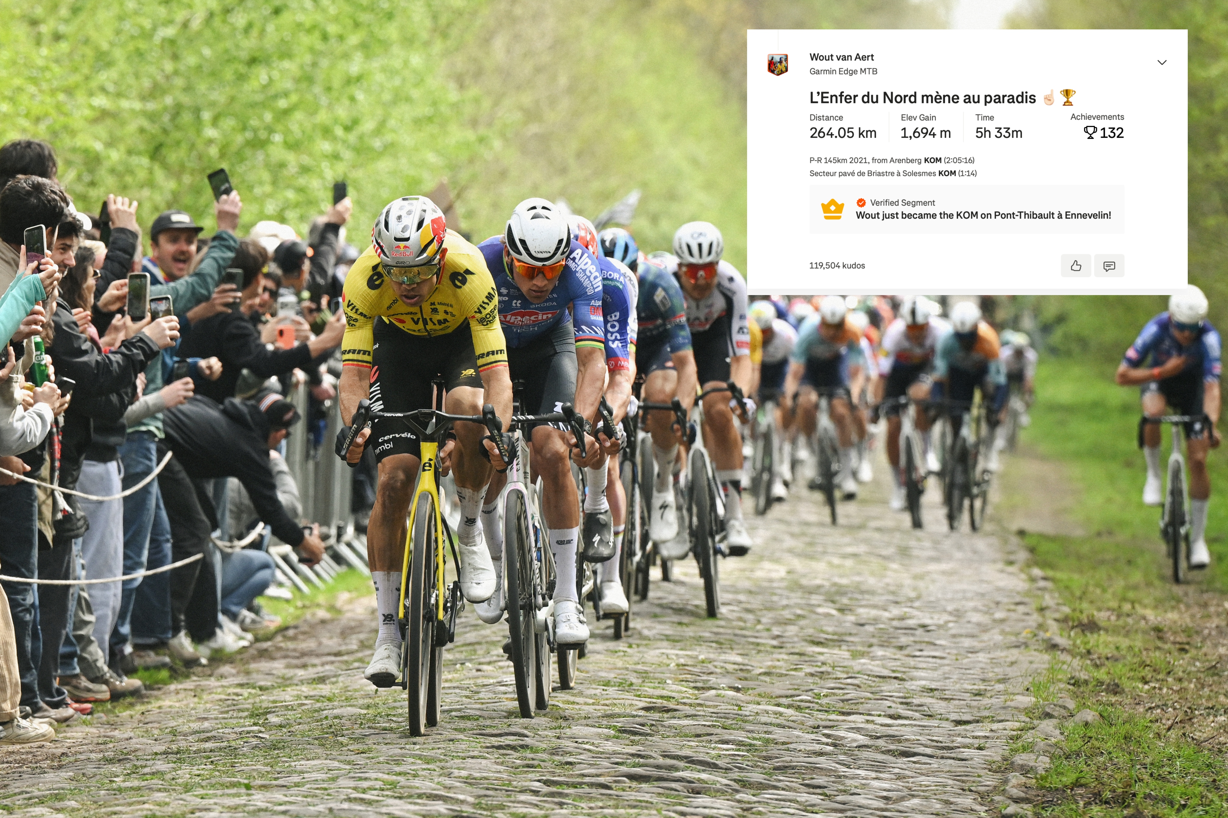 Wout van Aert leads Paris-Roubaix through Arenberg 2026