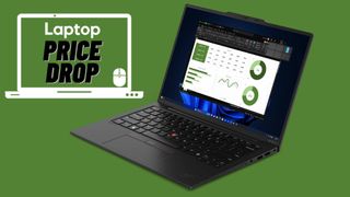 Lenovo ThinkPad X1 Carbon Gen 12 laptop against green background