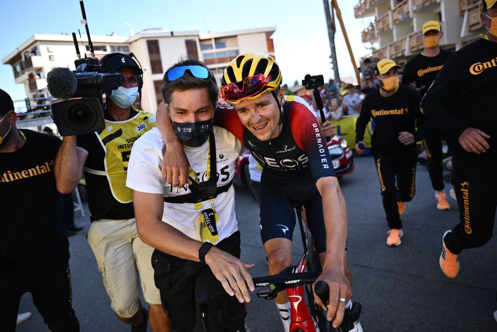 ALPE DHUEZ FRANCE JULY 14 Thomas Pidcock of United Kingdom and Team INEOS Grenadiers celebrates winning during the 109th Tour de France 2022 Stage 12 a 1651km stage from Brianon to LAlpe dHuez 1471m TDF2022 WorldTour on July 14 2022 in Alpe dHuez France Photo by Marco Bertorello PoolGetty Images