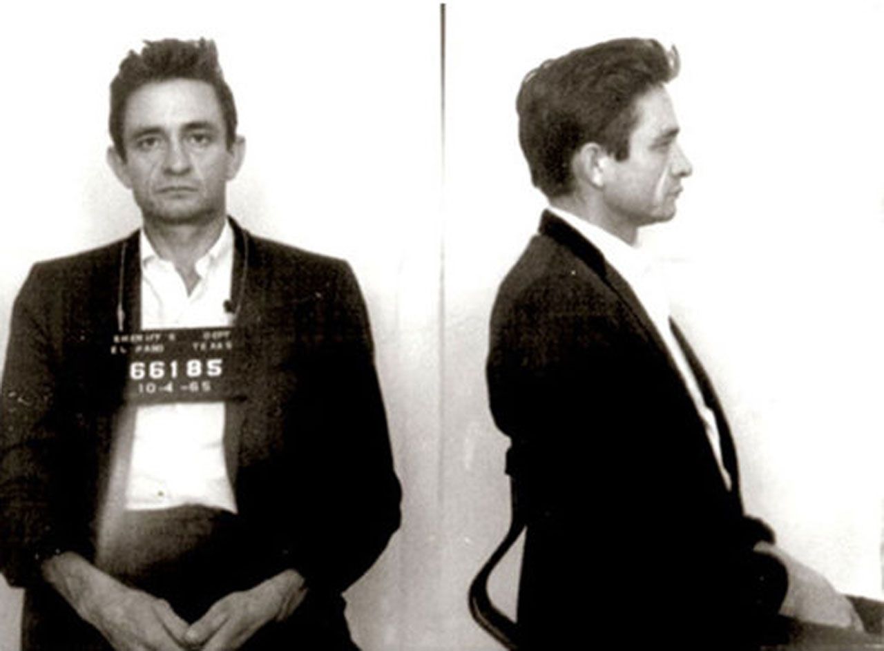 Johnny Cash. Arrested 1965 after hundreds of pep pills and tranquilisers were found in his luggage. He paid a small fine and received a suspended sentence.