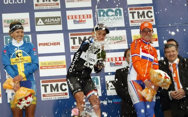 Pooley shares the champagne
