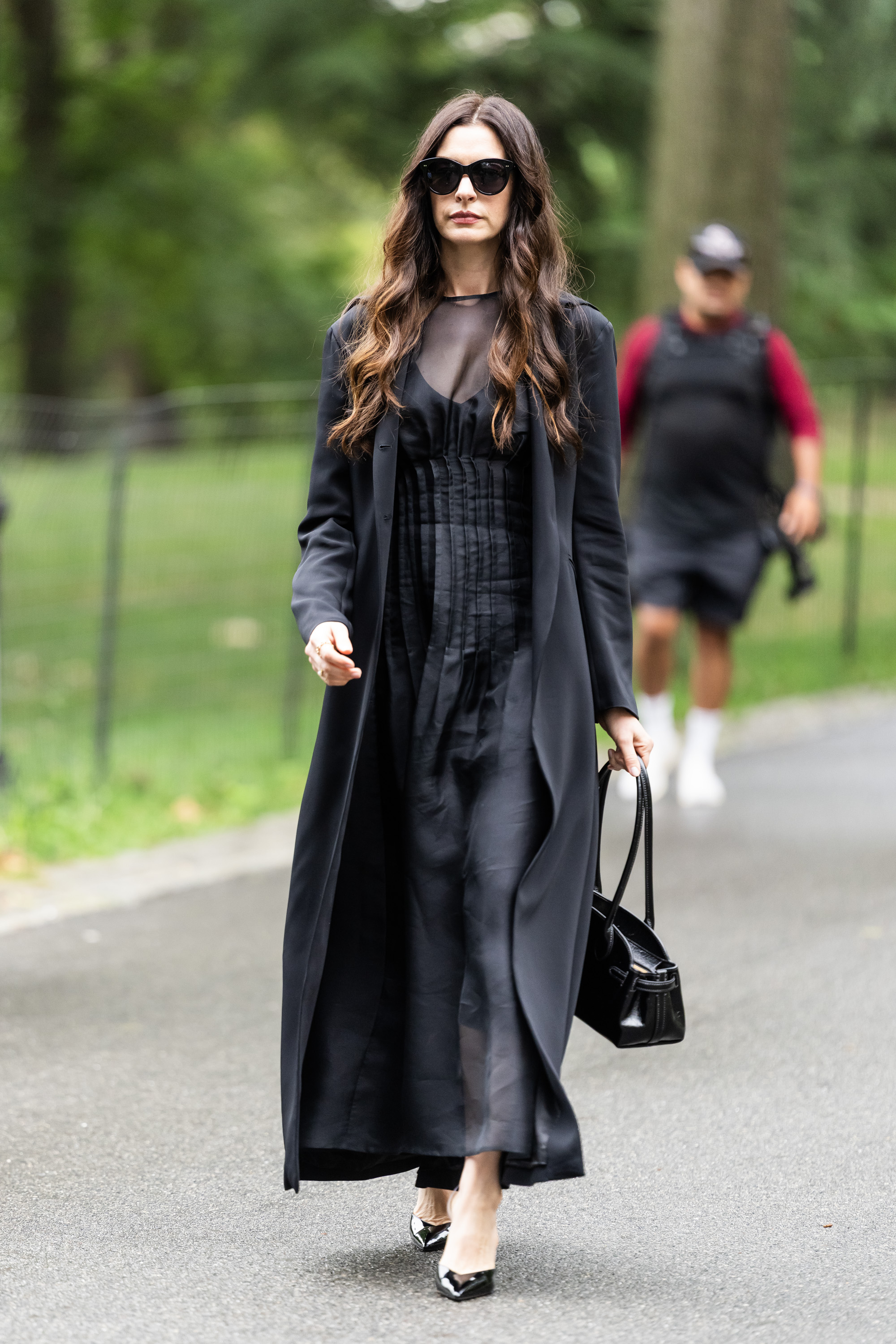 Anne Hathaway is seen filming The Devil Wears Prada 2 in Central Park on August 20, 2025 in New York City.